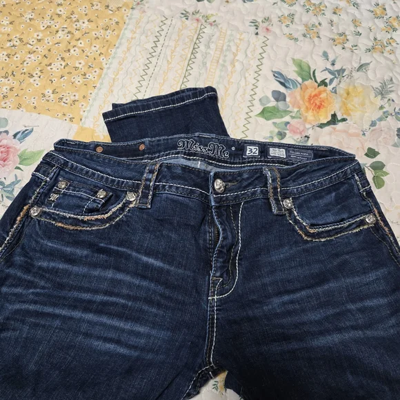 Miss Me Dark Blue Skinny Jeans with Silver Accents - Picture 7 of 11